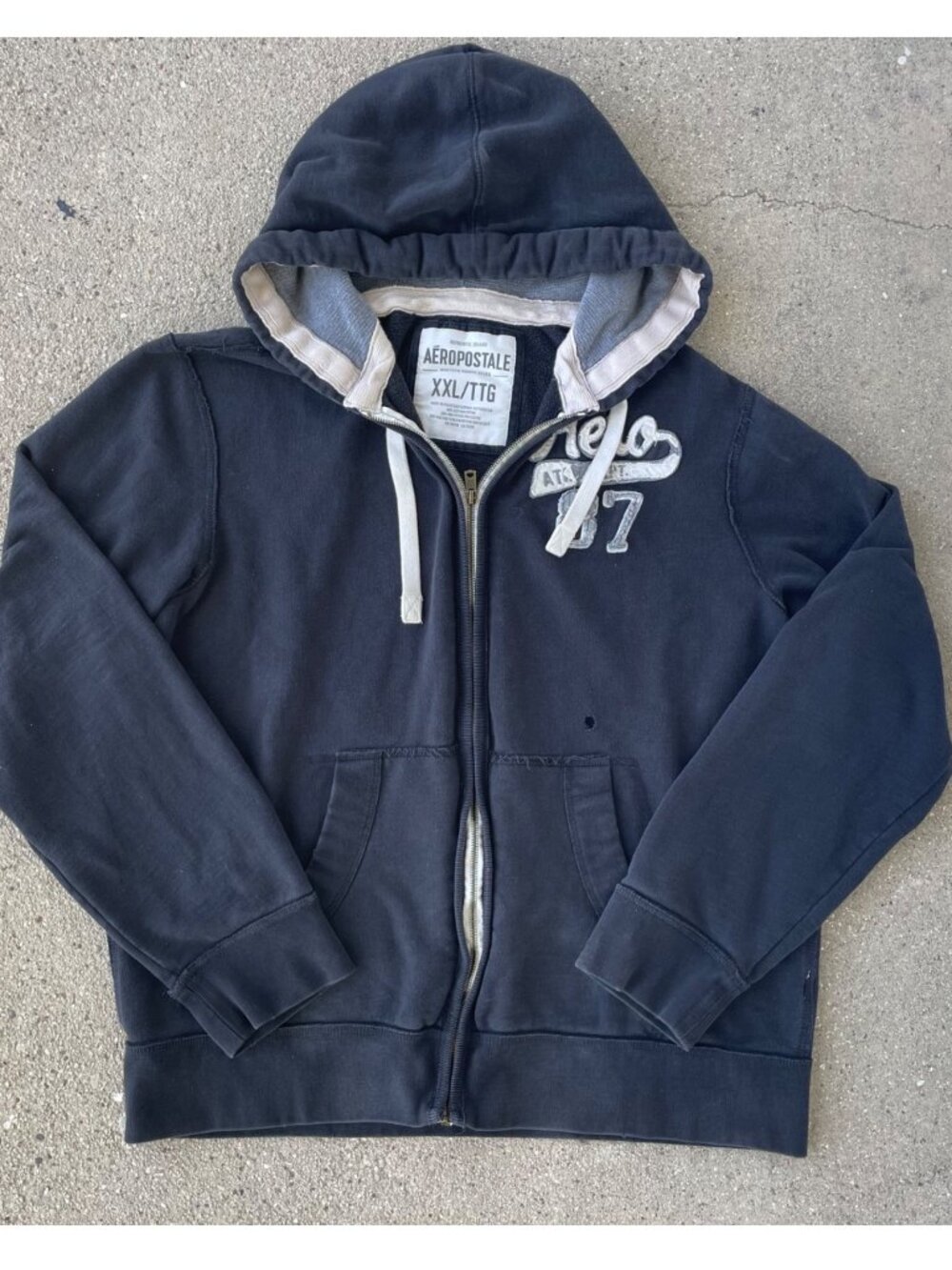 Y2K Aeropostale Black Zip Up Hoodie Men's XXL 2XL Logo Distressed Grunge 2010